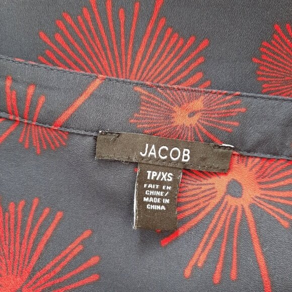 JACOB Dandelion Botanical Print Sleeveless Button Down Top Blue & Red Sz XS - Picture 8 of 9